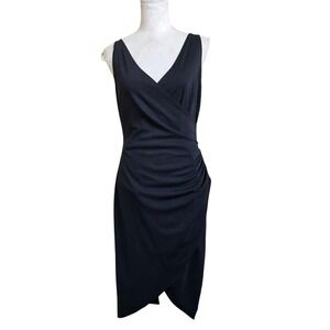 Hourglass‎ Medium Black Vintage Y2K Sleeveless Midi Dress Ruched Bodycon 90s 00s
